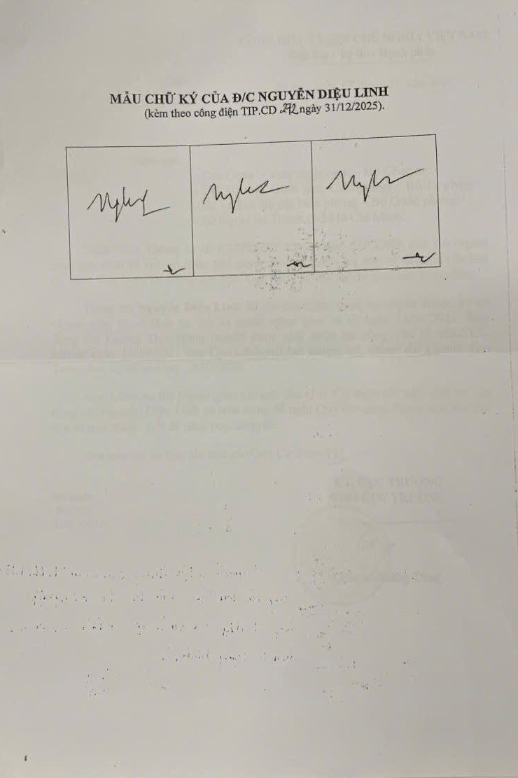 Thông báo chữ ký lãnh sự của đồng chí Nguyễn Diệu Linh, Bí thư thứ Nhất, Đại sứ quán Việt Nam tại Cộng hoà Séc